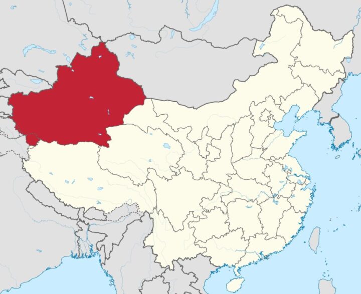 Location of province Xinjiang in China